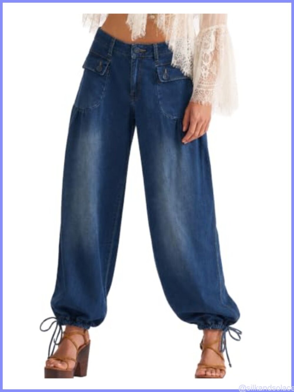 Womens Lotus Balloon Jeans Baggy Wide Leg Stretch Denim Loose Pants
